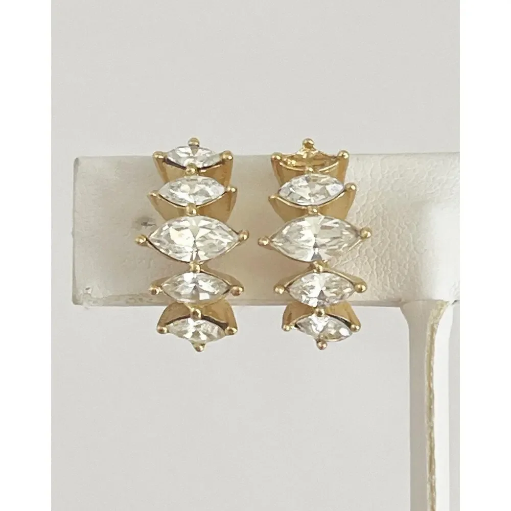 DIOR Gold Tone Earrings Cluster Marquise Cut Crystals Clip On MISSING CRYSTAL